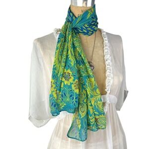 Boho Spring Lightweight Sheer Scarf Floral Peacock Paisley OS Coastal Summer